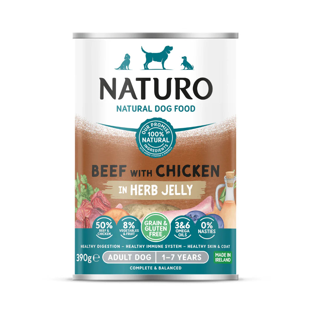 Naturo Adult Dog Grain & Gluten Free Beef with Chicken in a Herb Jelly 390g Can