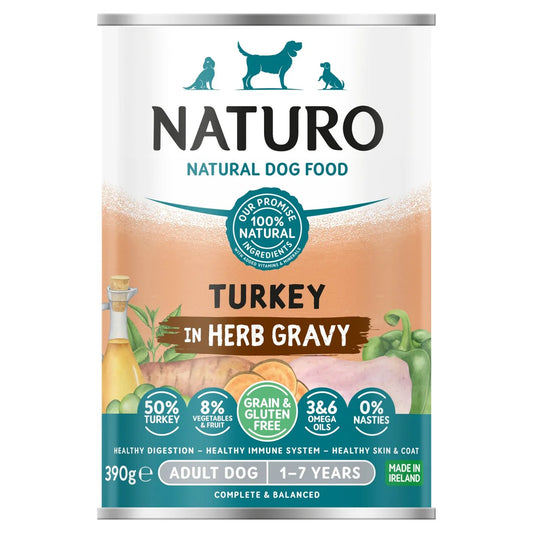 Naturo Senior Dog Grain & Gluten Free Senior Turkey With Chicken In Herb Gravy 390g Can