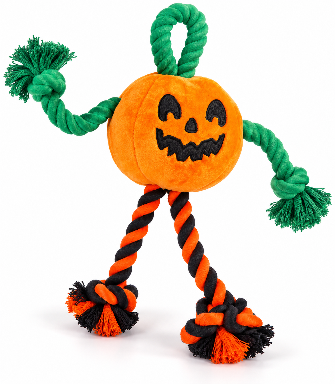 Happy Pet Halloween Pumpkin With Rope Dog Toy