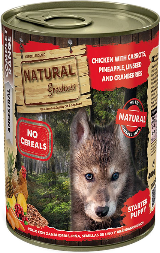 Natural Greatness Can Puppy Chicken with Carrots, Pineapple, Flaxseed and Cranberries 400g