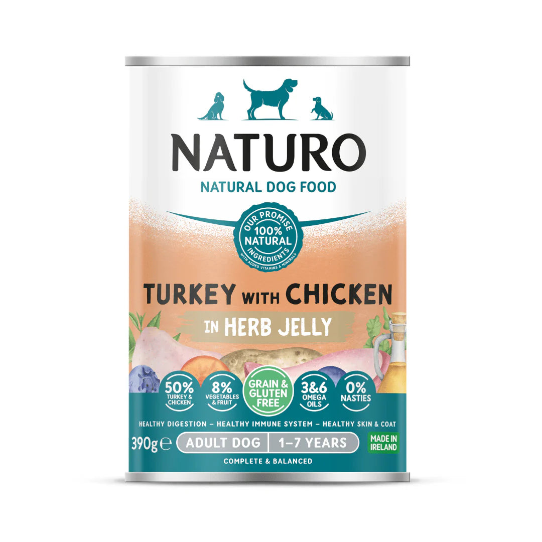 Naturo Adult Dog Grain & Gluten Free Turkey with Chicken in a Herb Jelly 390g Can