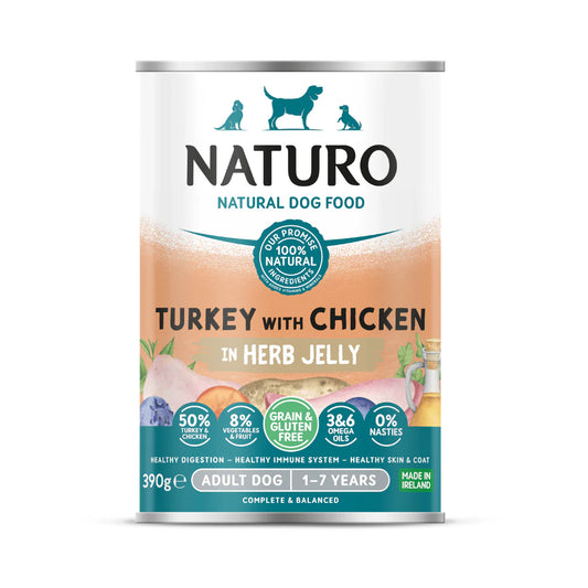 Naturo Adult Dog Grain & Gluten Free Turkey with Chicken in a Herb Jelly 390g Can