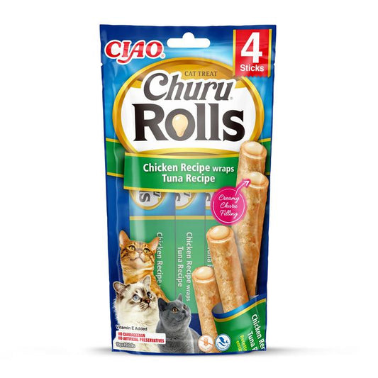 Churu Rolls For Cats Chicken With Tuna Recipe Filling 4 X 10G Sticks product image