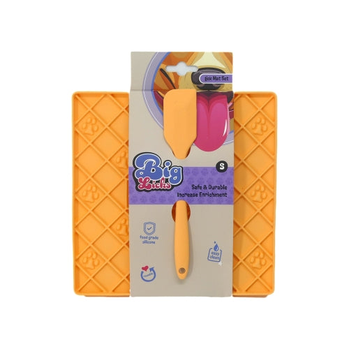 Durham Animal Feeds Big Licks Mat with Serving Spoon - Small (200mm x 200mm) - Orange product image