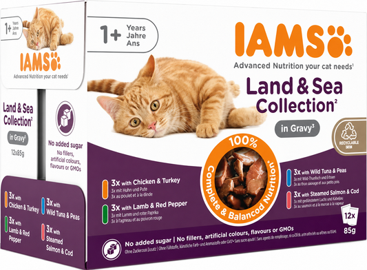 Iams Cat Pouch Adult Land & Sea Collection In Gravy 48x85g product image