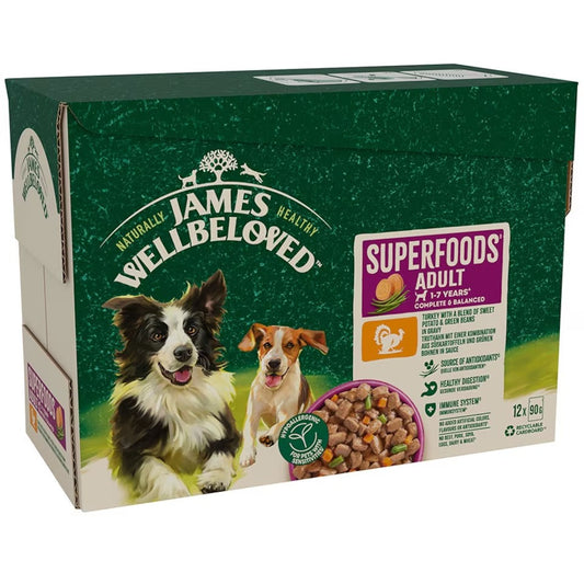 James Wellbeloved Dog Pouch Adult Superfood Turkey 12x90g product image