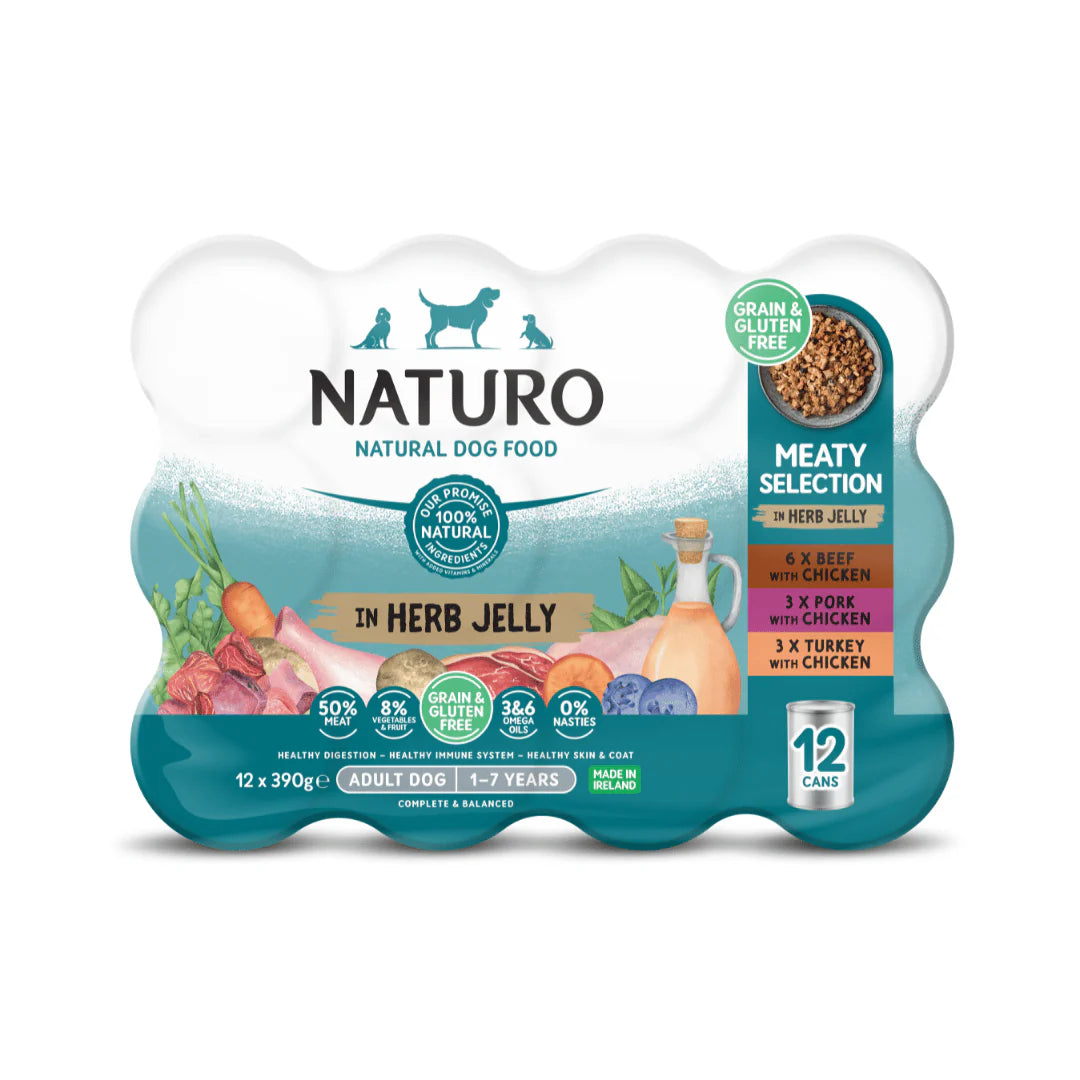 Naturo Adult Dog Cans Meaty Selection in Herb Jelly 390g 12pk product image