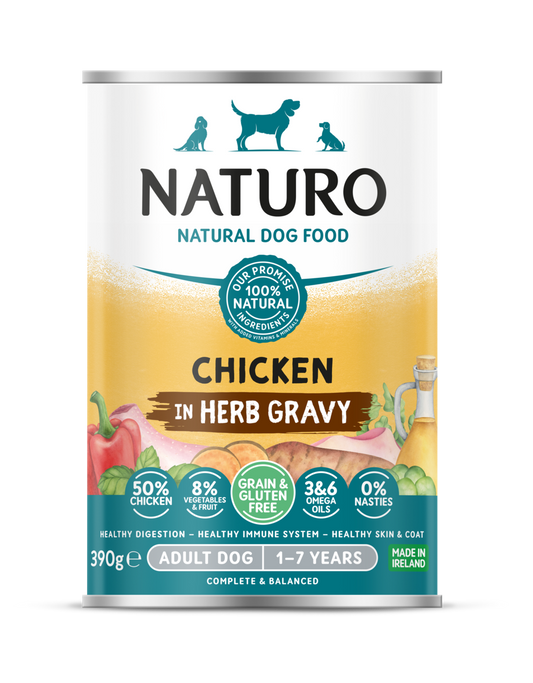 Naturo Adult Dog Grain & Gluten Free Chicken in a Herb Gravy 390g Can product image