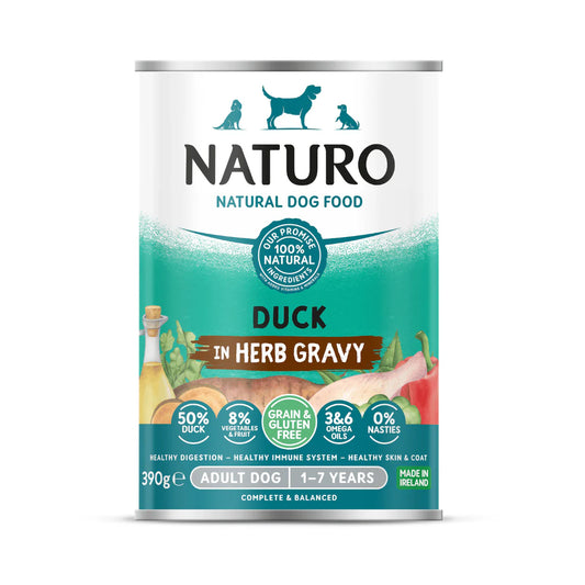 Naturo Adult Dog Grain & Gluten Free Duck in a Herb Gravy 390g Can product image