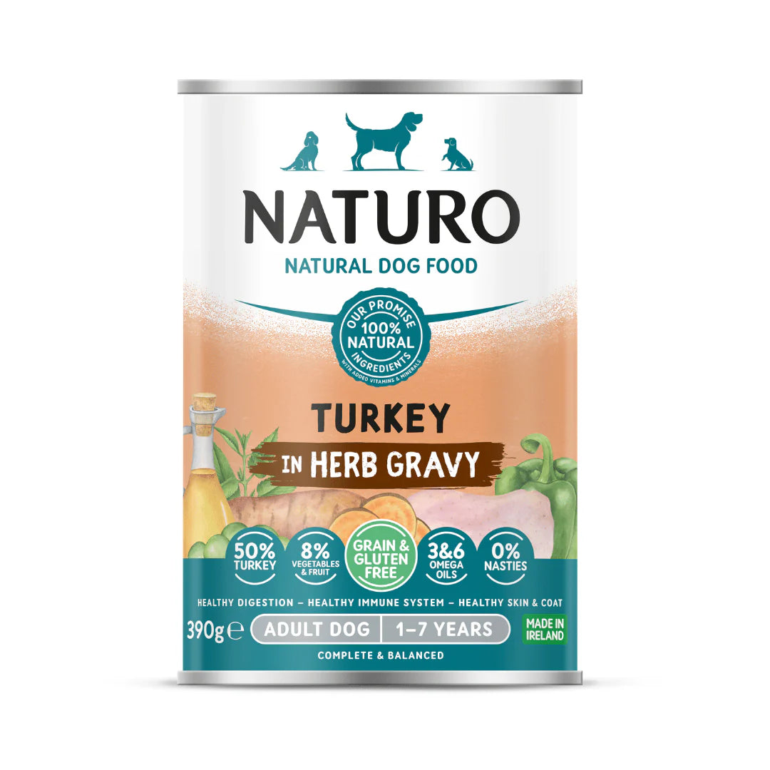 Naturo Adult Dog Grain & Gluten Free Turkey in a Herb Gravy 390g Can product image