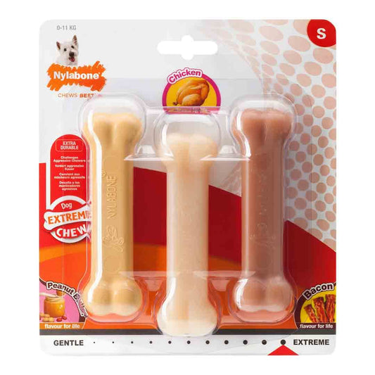 Nylabone Peanut Butter / Chicken / Bacon Extreme Bone Triple Pack - Small product image