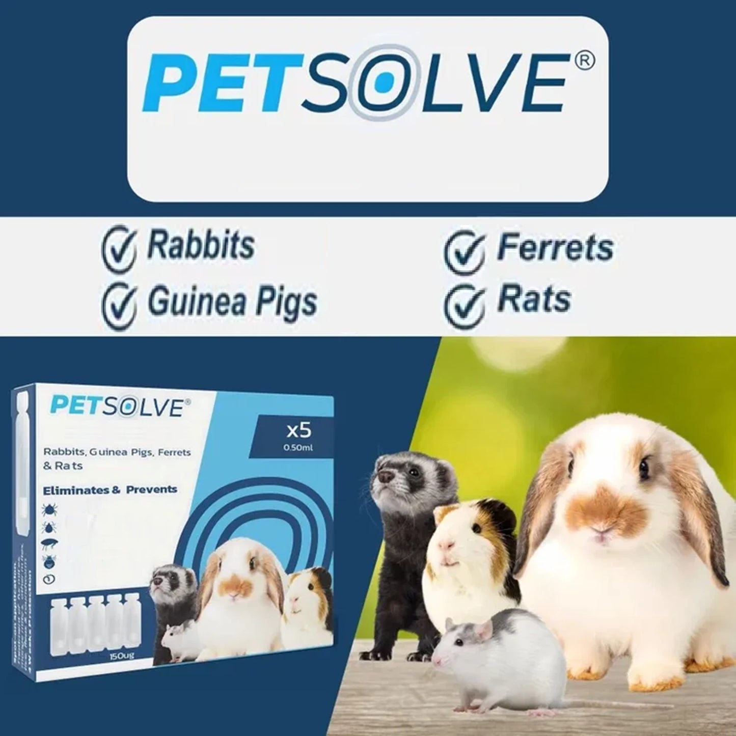 Petsolve Anti-Parasite Spot-On for Rabbits, Guinea Pigs, Ferrets & Rats, 5 Treatments product image
