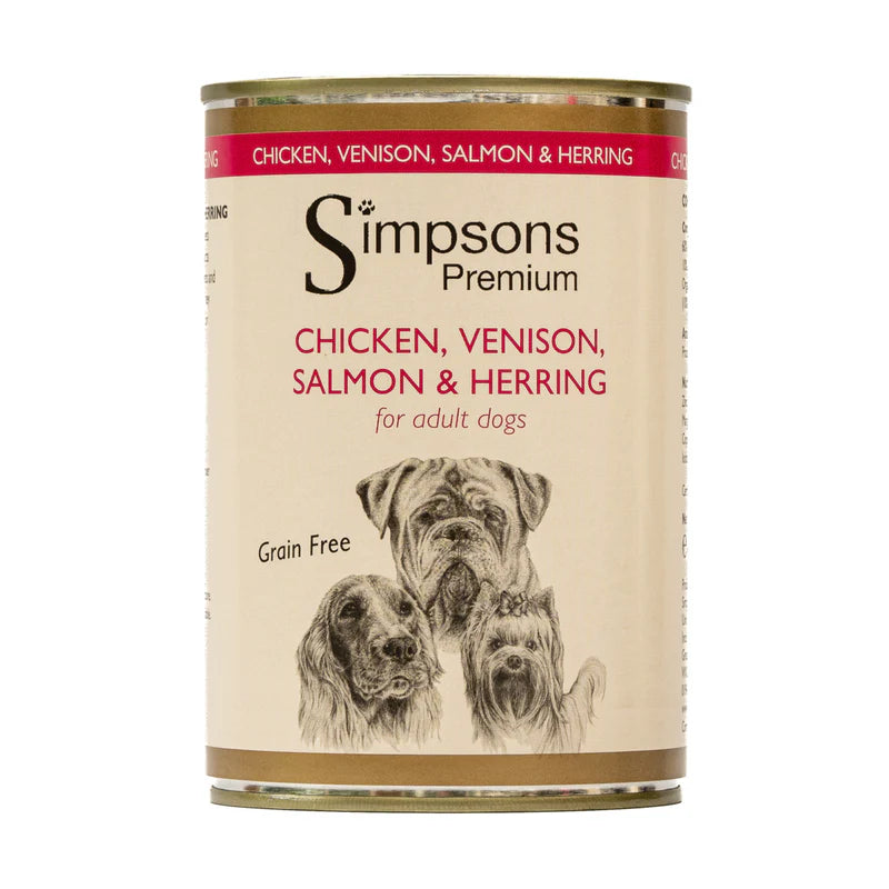 Simpsons Premium Chicken, Venison, Salmon & Herring Grain Free Dog Can 400g product image
